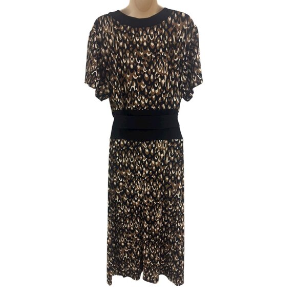 Connected Black Brown Geometric Print Midi Dress w/Tie Size 22W 3X Plus Sz Fall - Picture 3 of 6